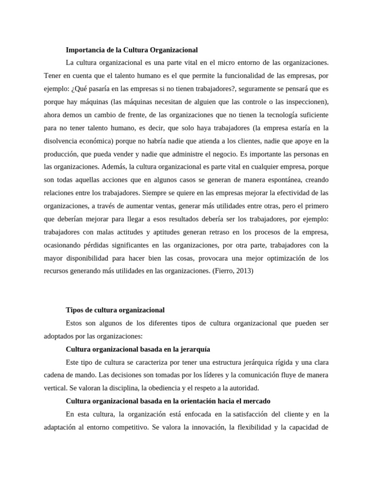 Importancia de La Cultura Organizacional | PDF | Business | Negocios ...