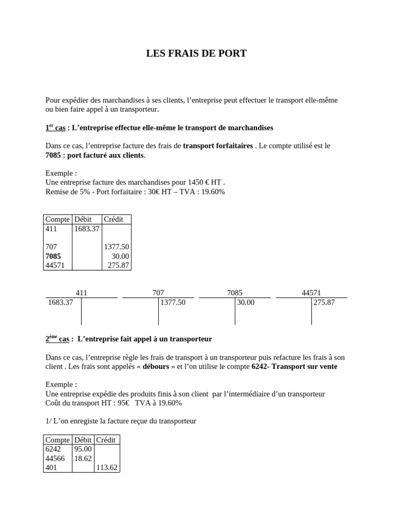 Frais de Port : Comptabilité et Débours | PDF