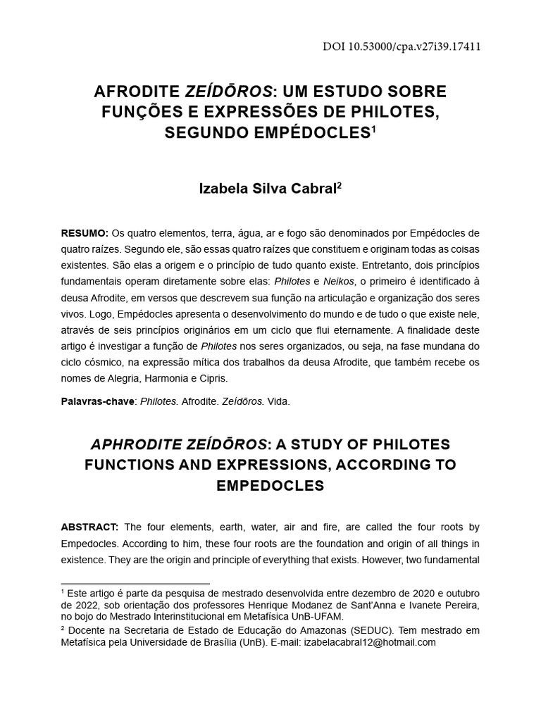 Funções de Philotes em Empédocles | PDF | Afrodite | Mitologia grega