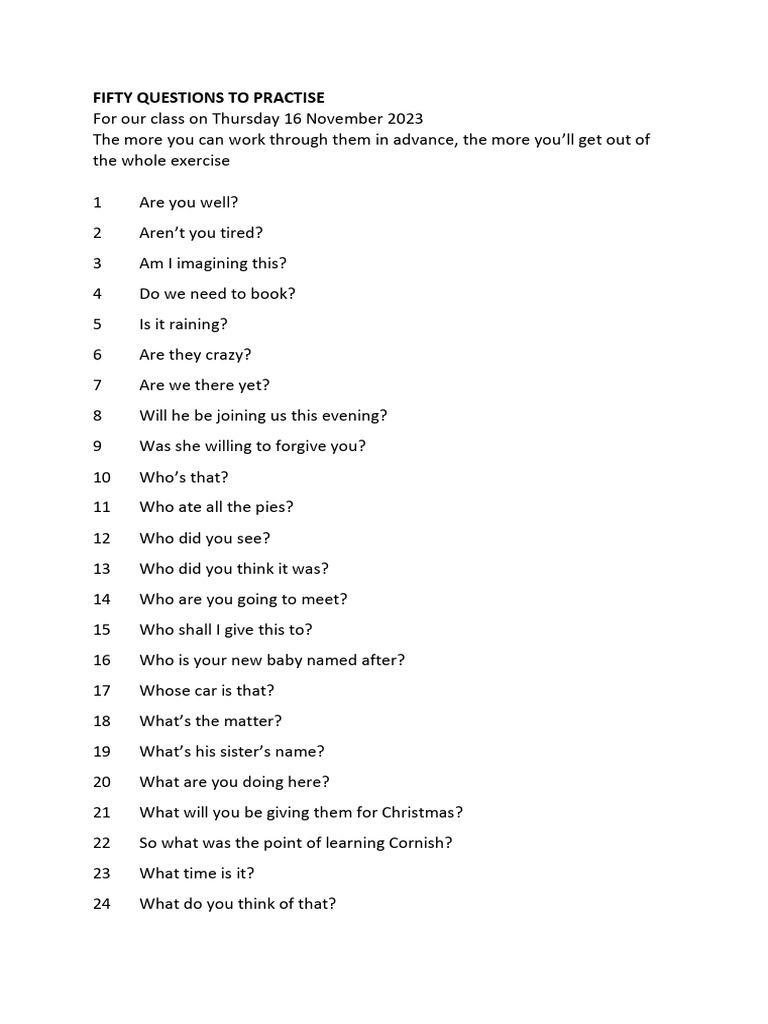 FIFTY QUESTIONS TO PRACTISE | PDF