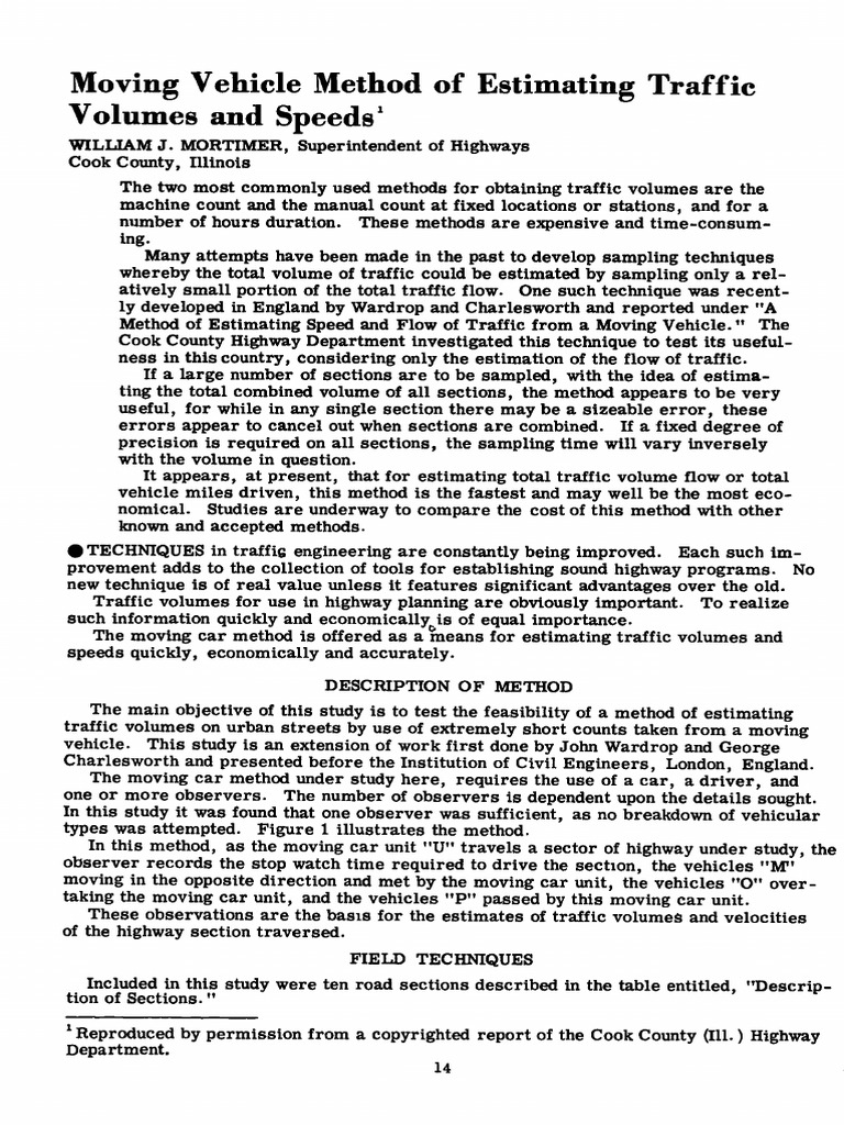 Moving Vehicle Method of Estimating Traffic Volumes and Speeds' | PDF ...
