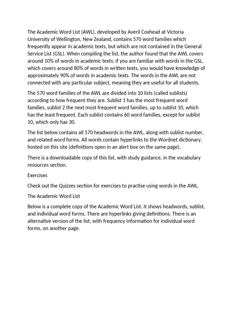The Academic Word List Pdf Analysis
