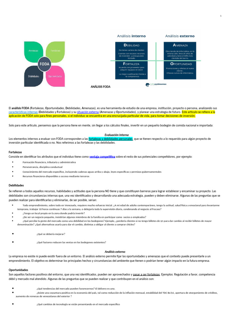 Análisis FODA para Inversión Personal | PDF | Análisis FODA | Business
