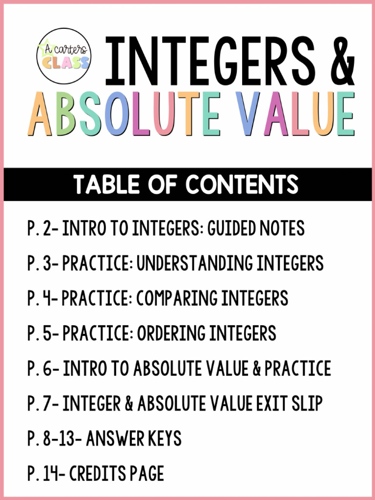 6thGradeIntegersandAbsoluteValueGuidedNotesPracticeExitSlip 1 | PDF