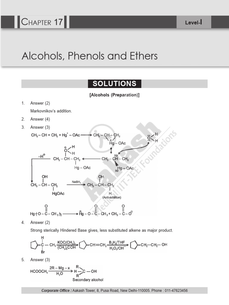 Alcohols, Phenols, Ethers Solutions | PDF | Ether | Alkene