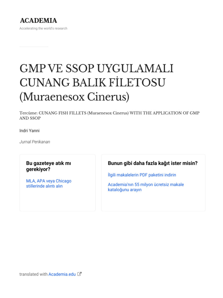 Cunang Fish Fillets Muraenesox Cinerus With The Application of GMP and ...