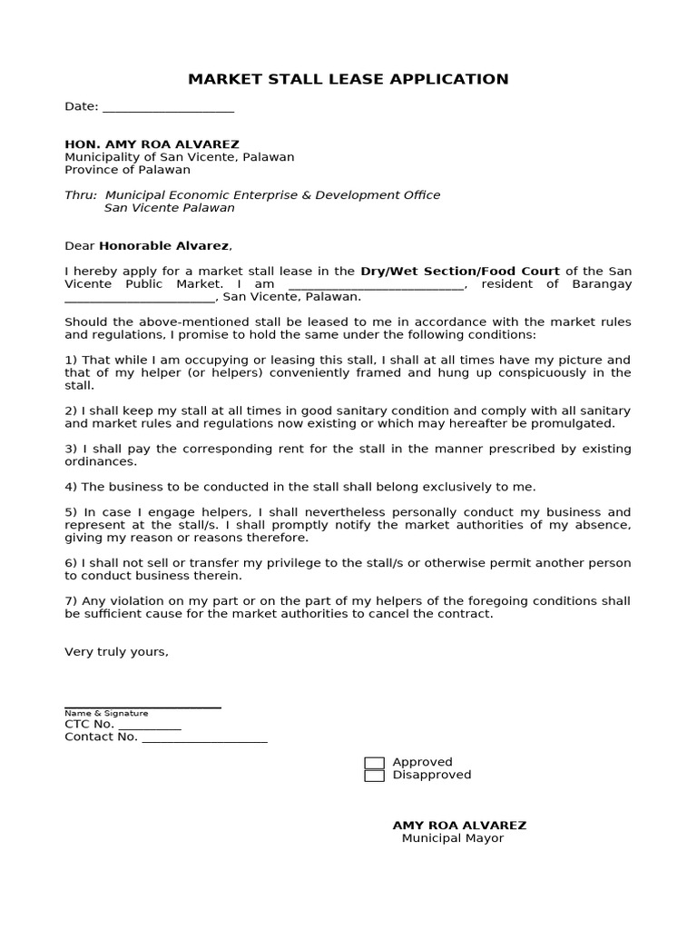 Market Stall Lease Application Form | PDF