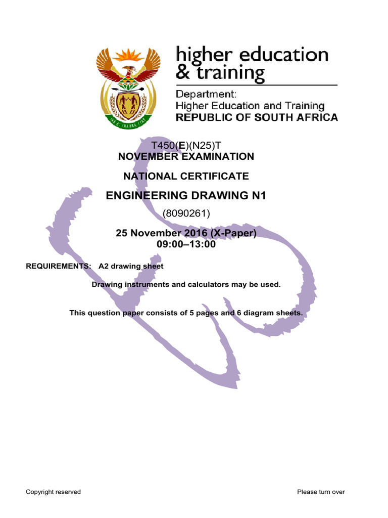 N1 Engineering Drawing November 2016 | PDF | Drawing
