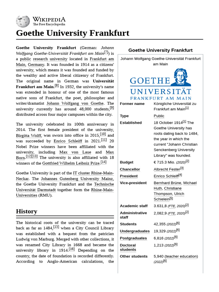 Goethe University Frankfurt Overview PDF