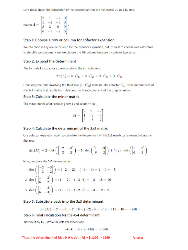 Determinant of 4 by 4 Matrix | PDF