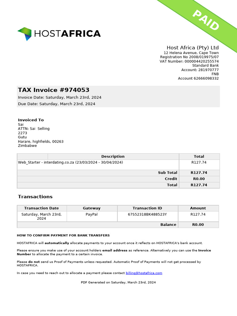 Tax Invoice for Web Hosting Services | PDF | Invoice | Payments