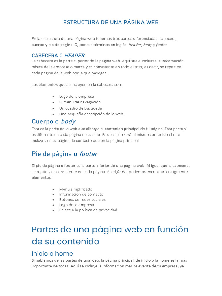 Estructura de Una Página Web - Tarea | PDF | Red mundial | Internet y web