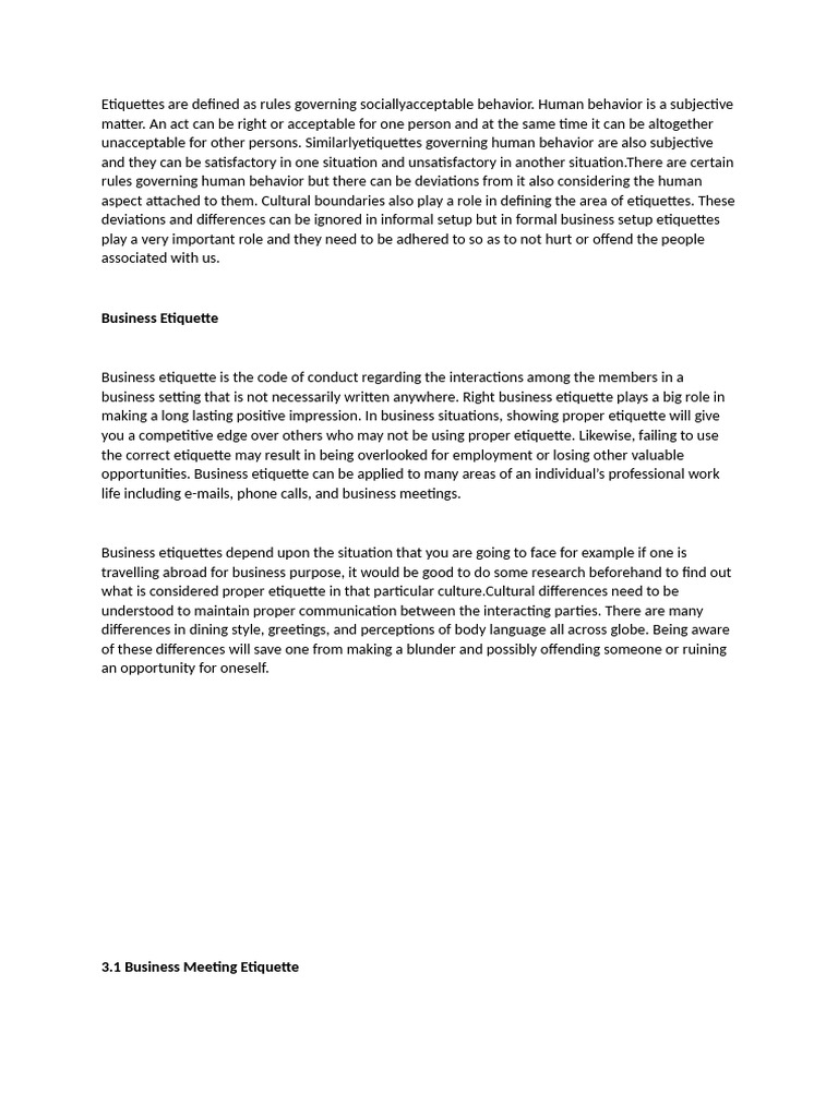 Essential Business Etiquette Guide | PDF | Nonverbal Communication ...