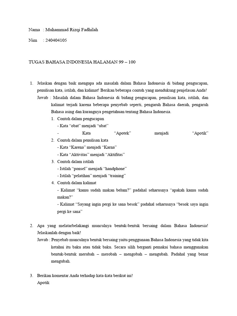 Tugas Bahasa Indonesia | PDF