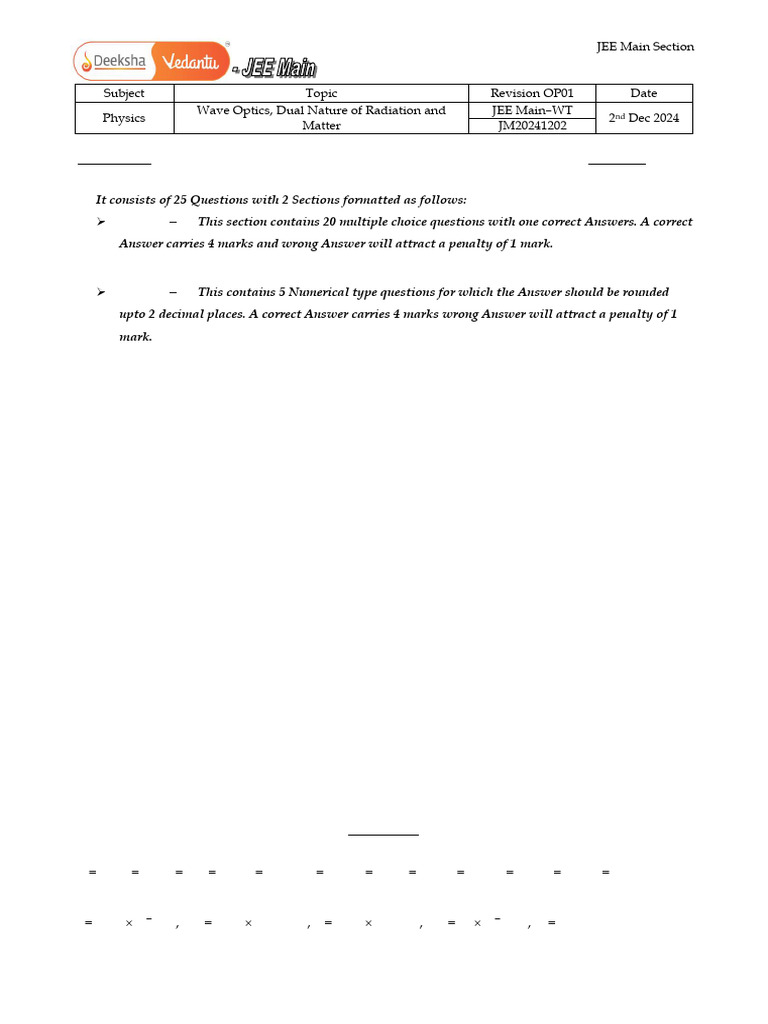 JEE Main Physics Exam: Wave Optics Guide | PDF | Photoelectric Effect ...