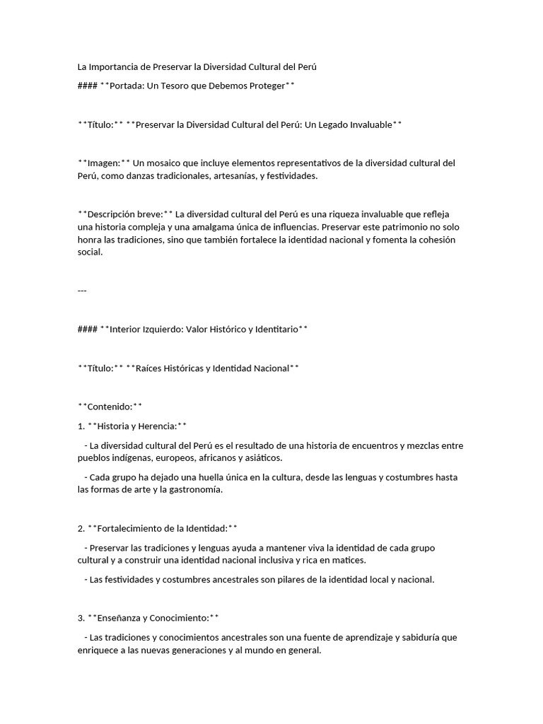 La Importancia de Preservar La Diversidad Cultural Del Perú | PDF | Perú
