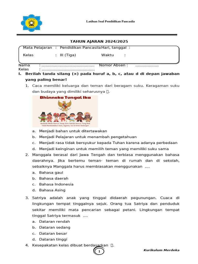 Latihan Soal Pendidikan Pancasila | PDF