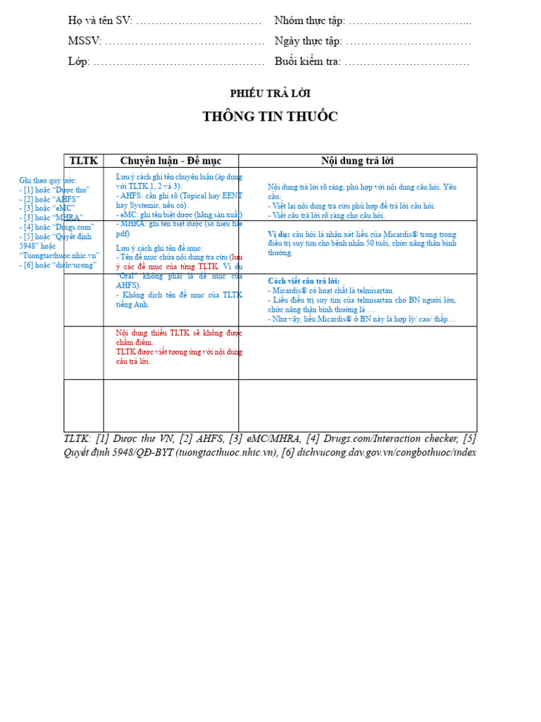 Huong Dan Dien Phieu Tra Loi Thong Tin Thuoc | PDF