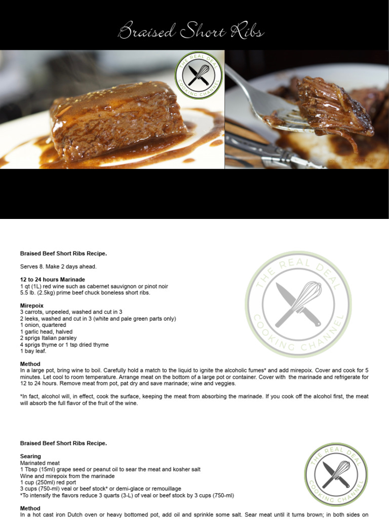 Braised Short Ribs Recipe | PDF | Cookware And Bakeware | Stock (Food)