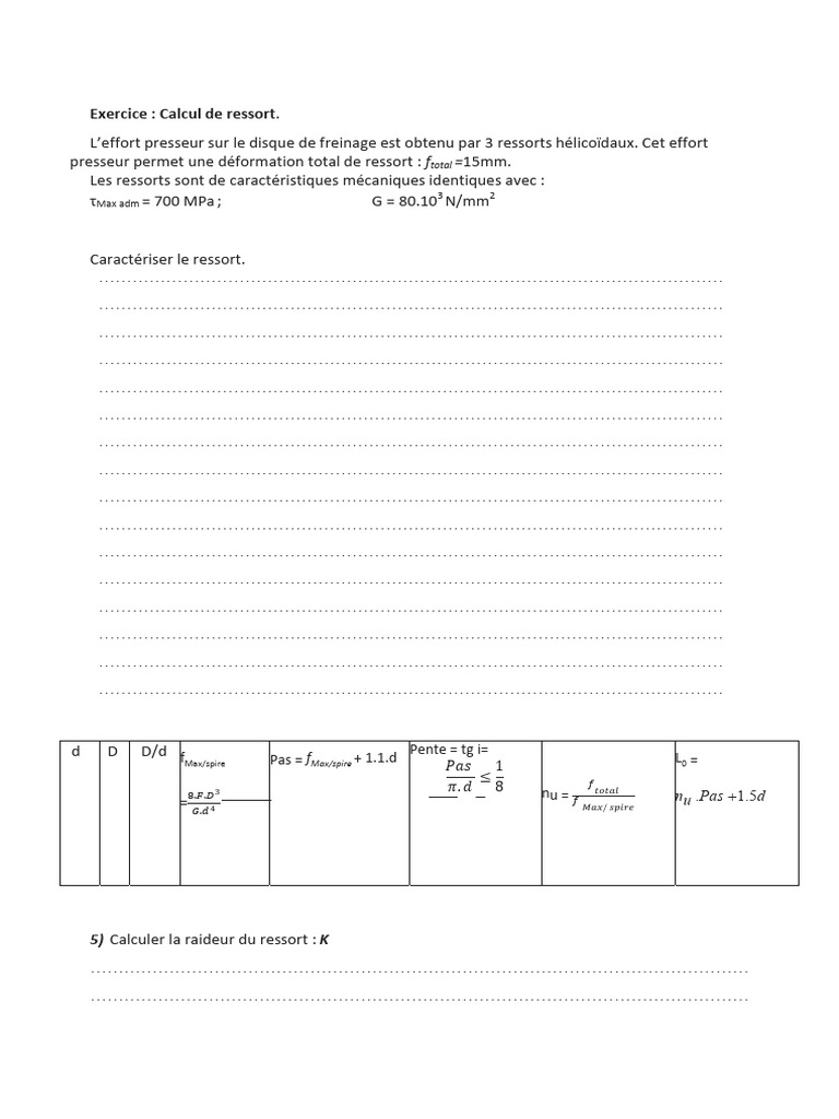 Calcul de la raideur d'un ressort PDF — free download