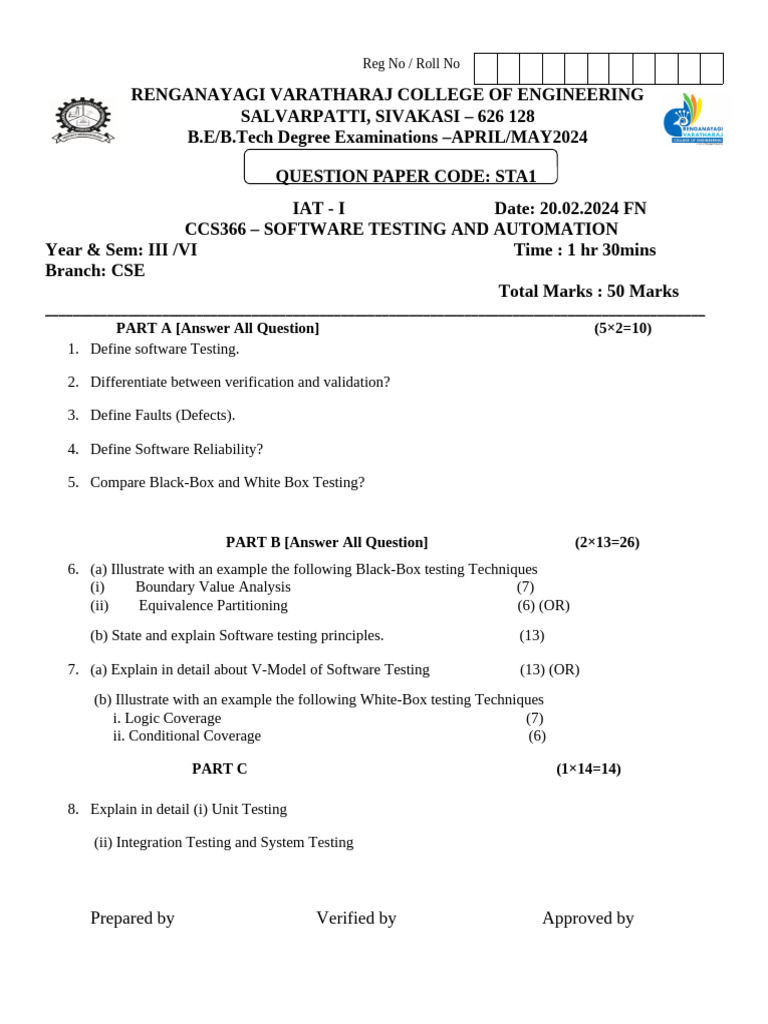 Software Testing Exam Paper April 2024 | PDF