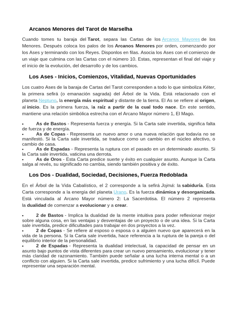 Arcanos Menores Del Tarot de Marselha | PDF | Tarot | Mente