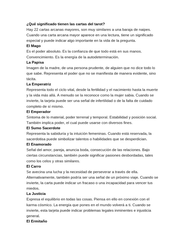 Significado de las cartas del tarot | PDF | Jugando a las cartas | Tarot