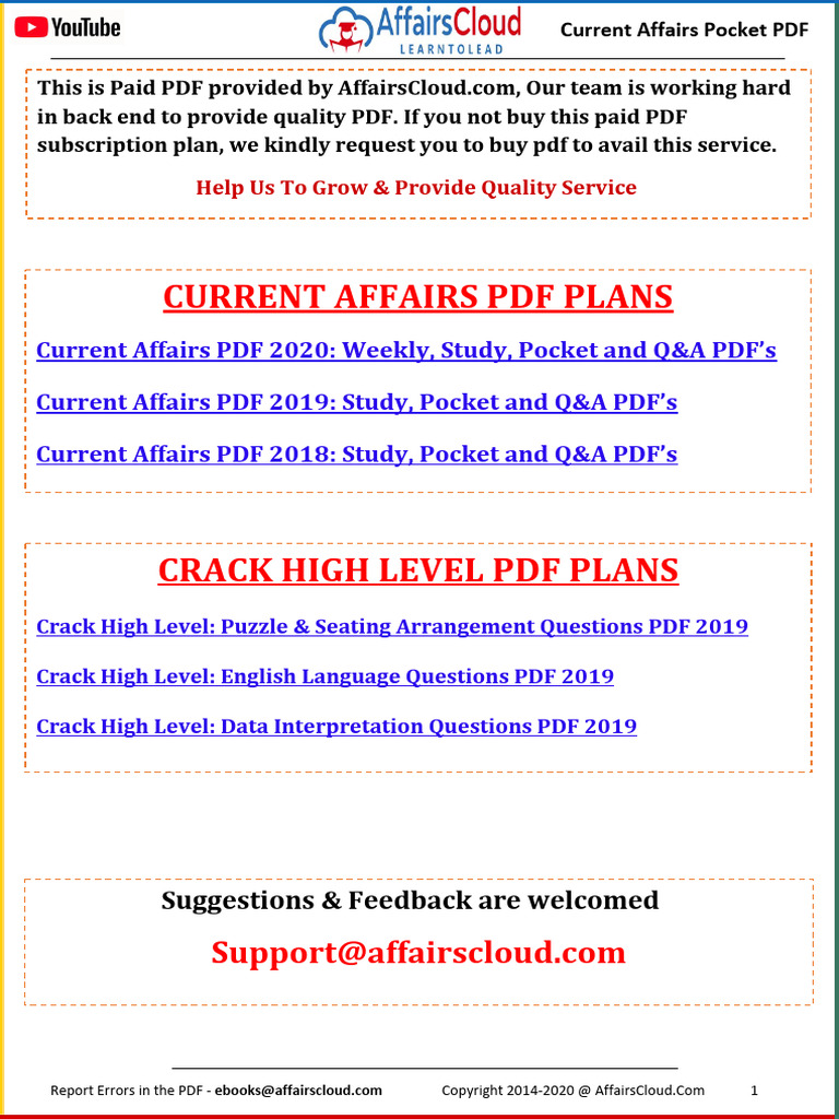 Current Affairs Pocket PDF - May 2020 by AffairsCloud | PDF