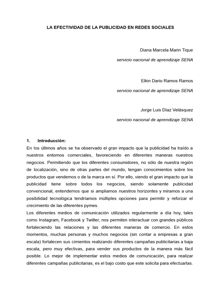 La Efectividad de La Publicidad en Las Redes Sociales | PDF ...