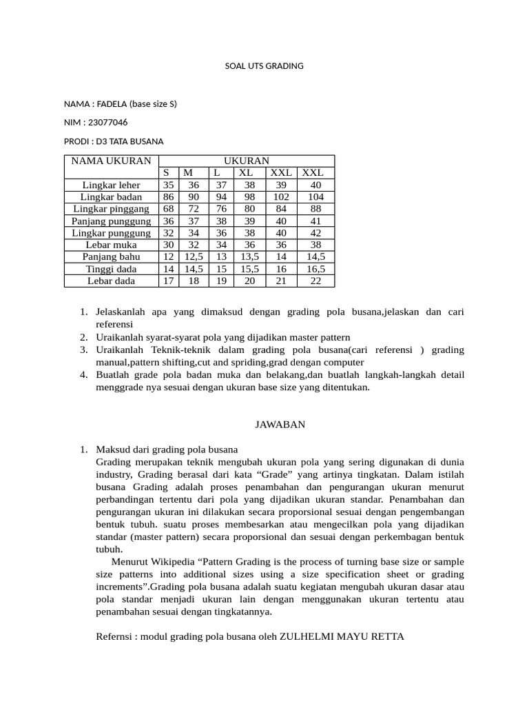 Grading Pola Busana: Teknik dan Syarat | PDF