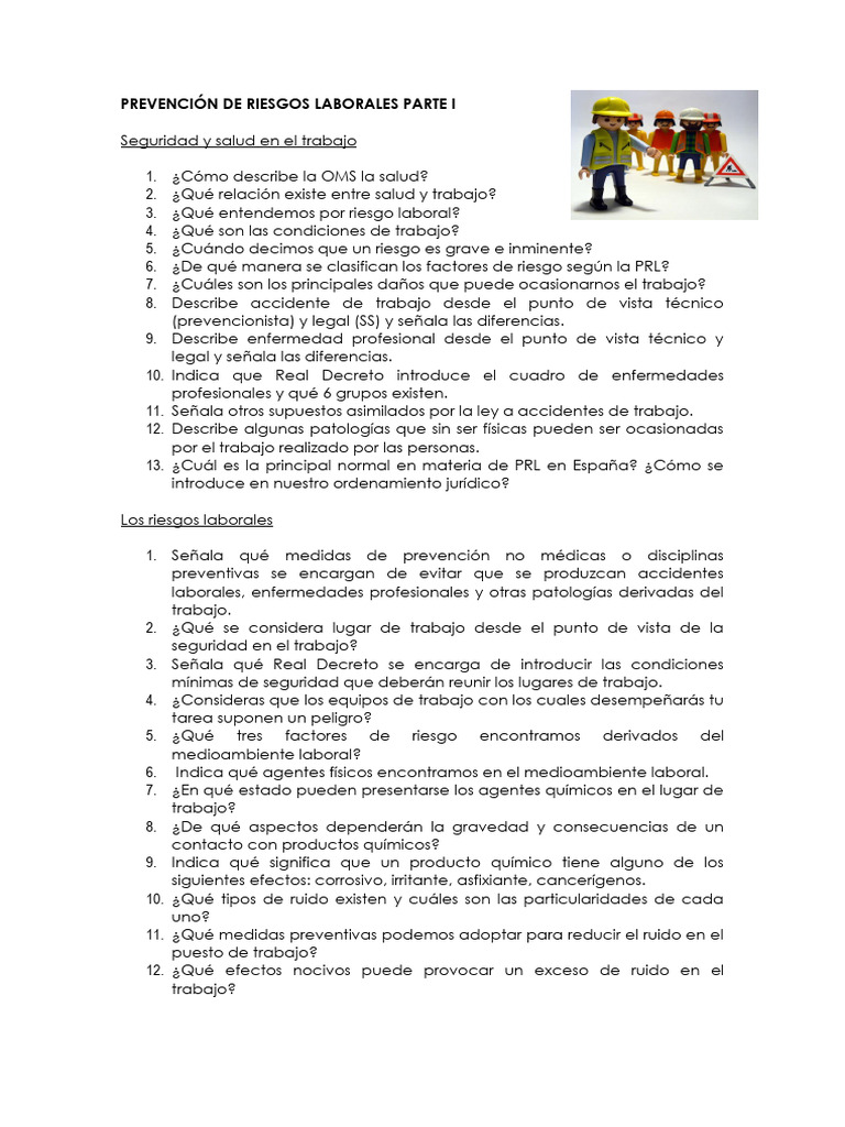 Cuestiones Prevención de Riesgos Laborales Parte I | PDF | ruido