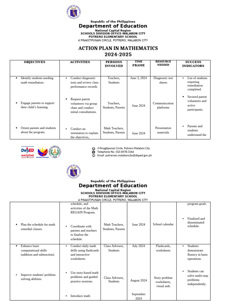 Action plan in mathematics delvi sagayap pdf mathematics worksheet