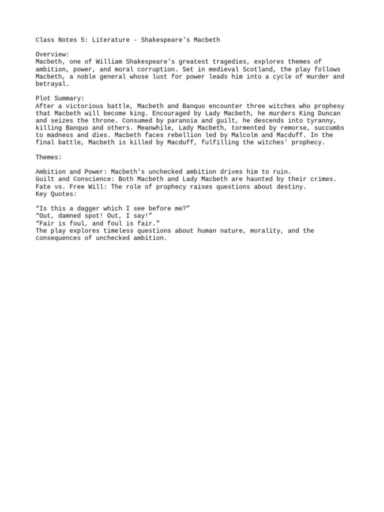 Class Notes 5 Literature - Shakespe | PDF