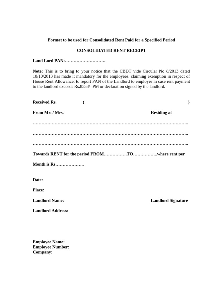Consolidated Rent Receipt Format | PDF