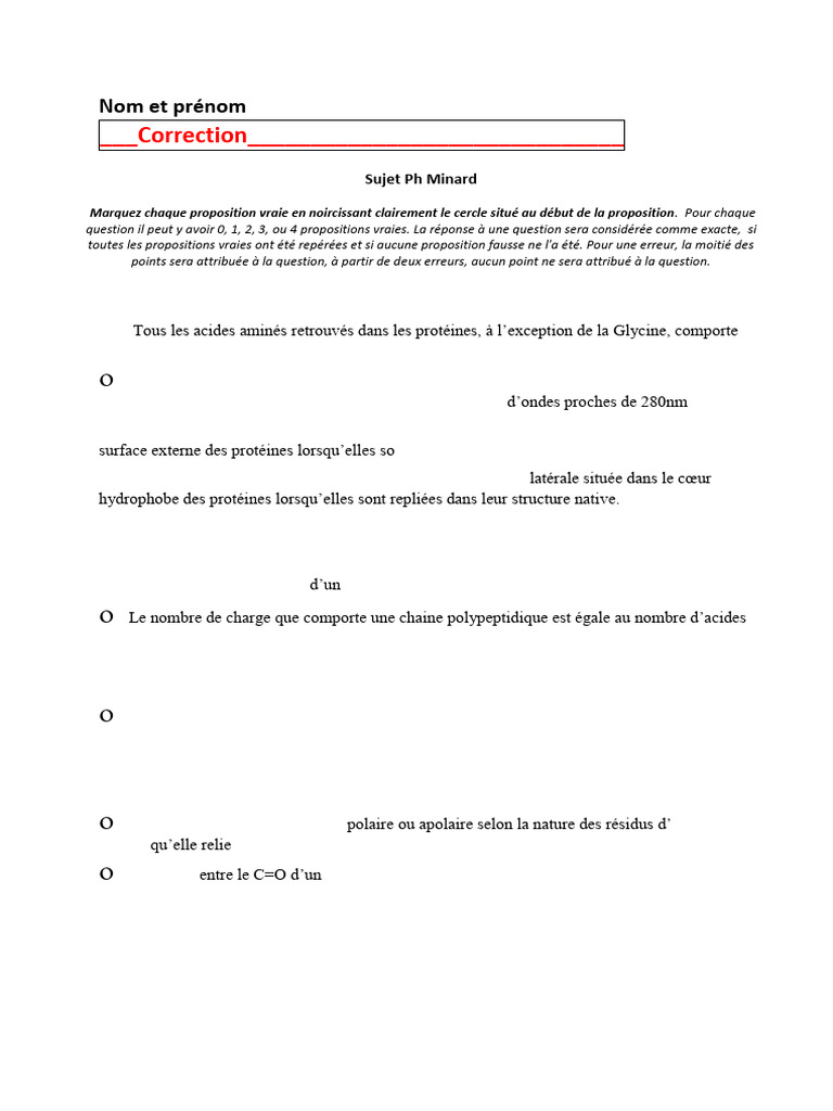 Correction Partiel P Minard Oct 2023 | PDF | Hélice alpha | Structure ...