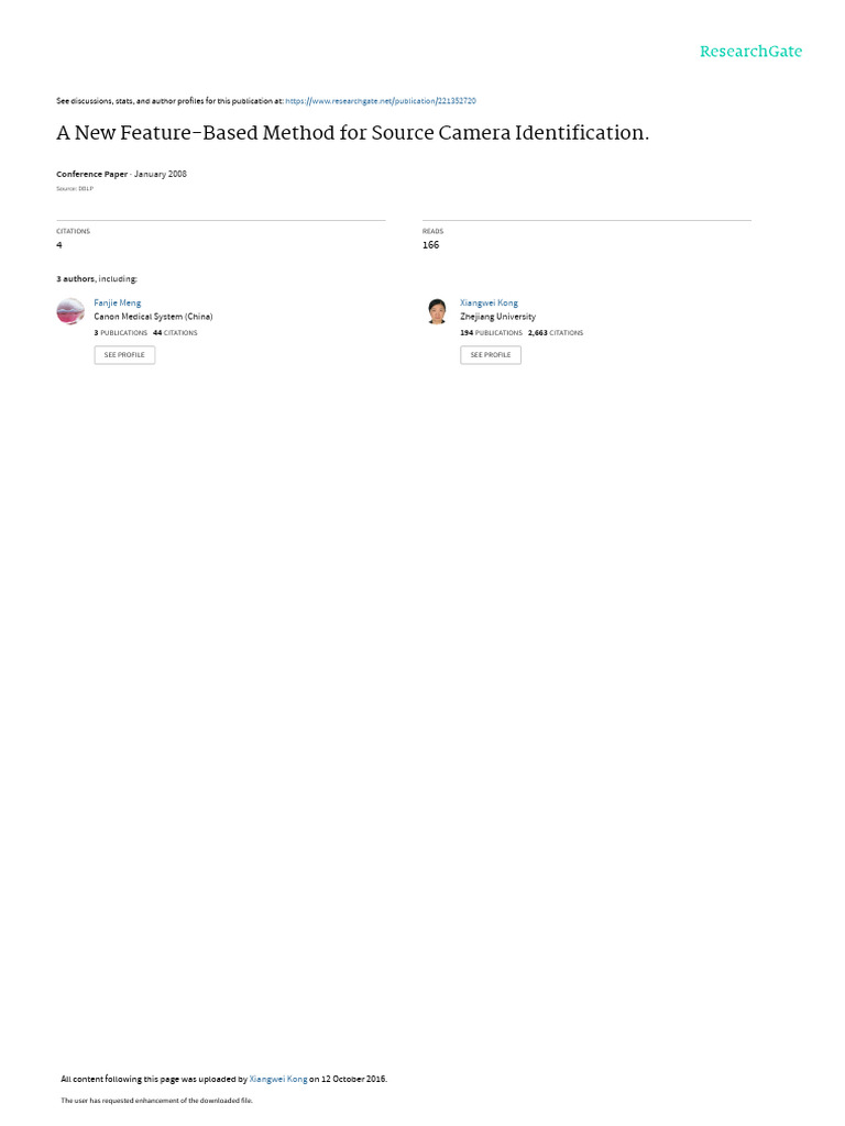 Source Camera Identification Method | PDF | Wavelet | Camera