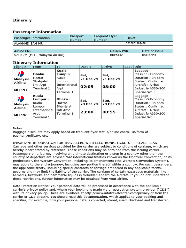 Ticket Pdf Airlines Aviation