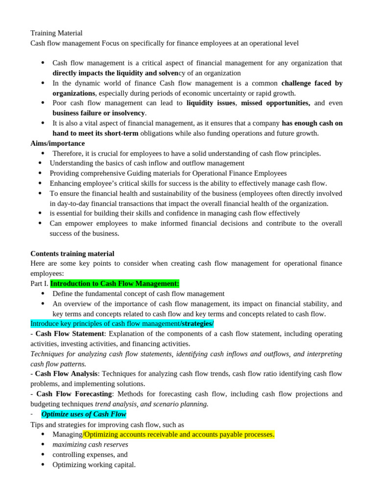 Cash Flow Management for Finance Employees | PDF | Cash | Expense