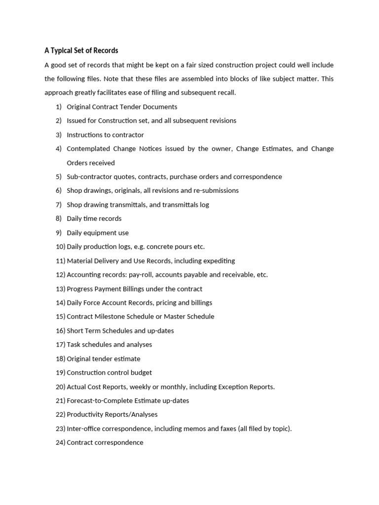 Essential Records for Construction Projects | PDF