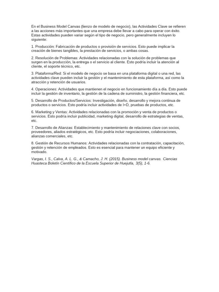 Actividades Clave en el Business Model Canvas | PDF