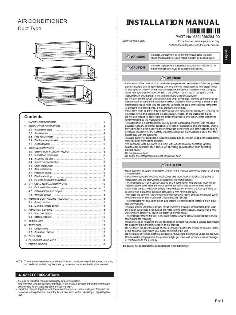 Air Conditioner Installation Manual | PDF | Manufactured Goods