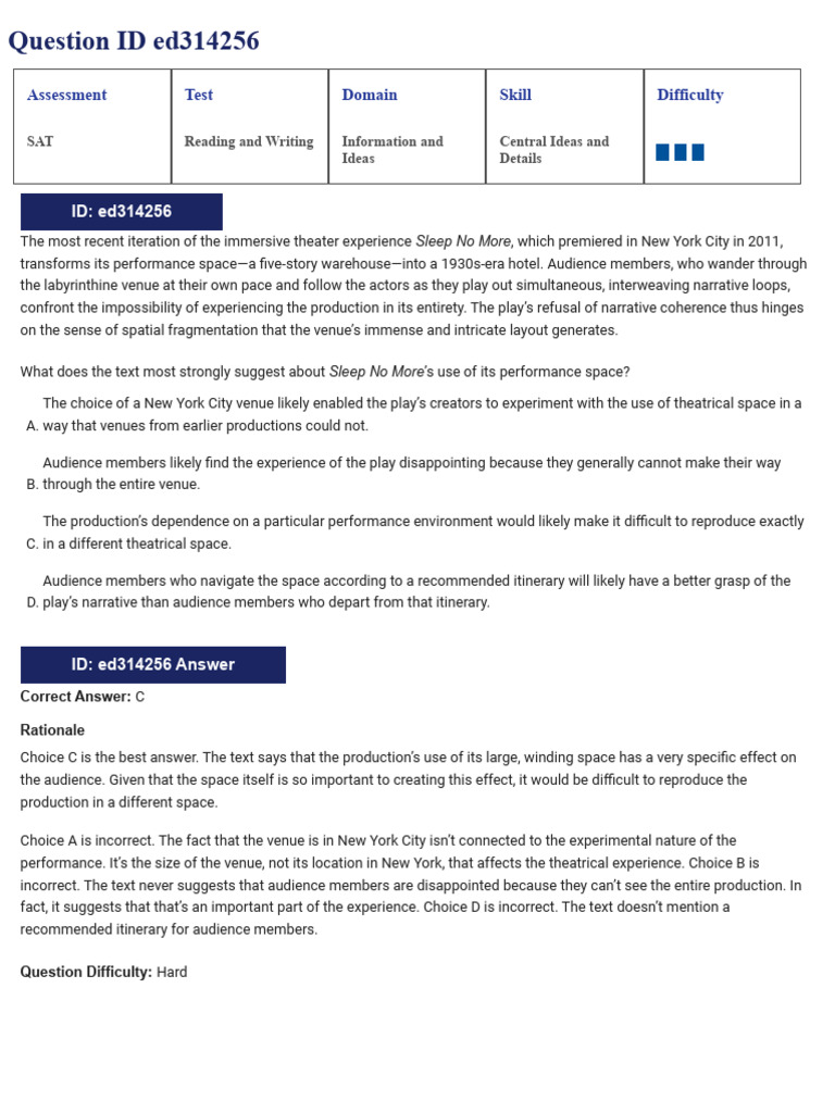 Sat Suite Question Bank Results Central Ideas And Details Hard