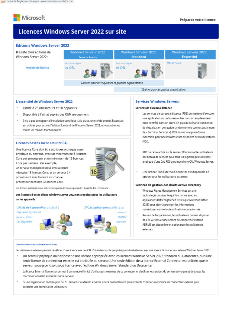Guide de licence Windows Server 2022 | PDF | Serveur (Informatique ...