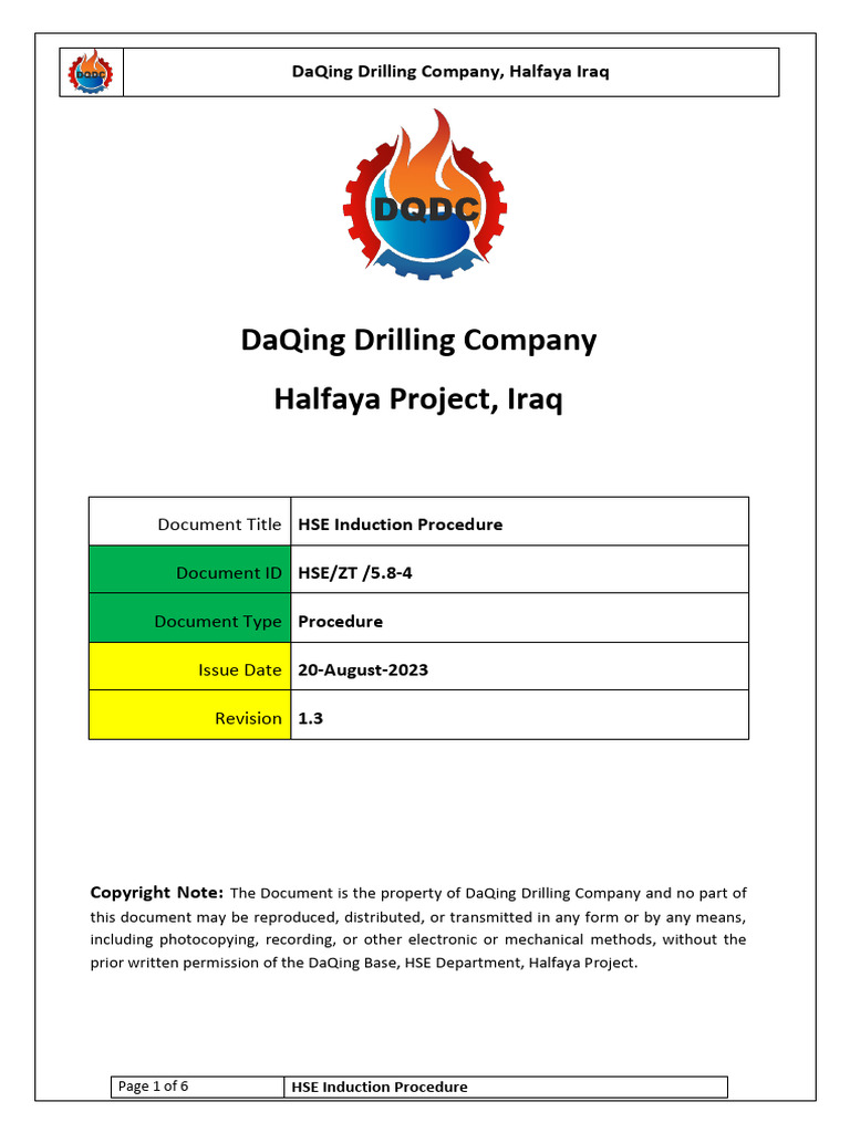HSE Induction Procedure for Drilling Site | PDF | Computing