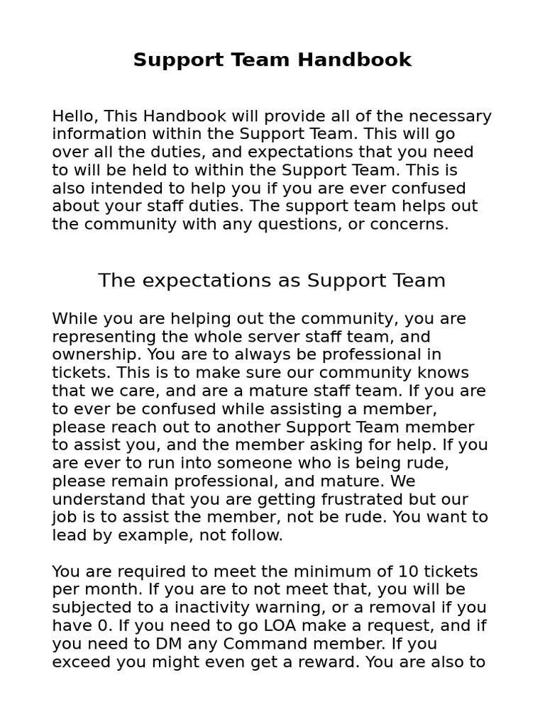 Support Team Handbook Overview | PDF