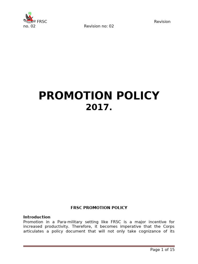 FRSC Promotion Policy Overview | PDF | Justice | Crime & Violence