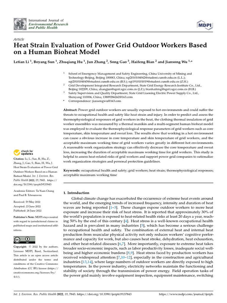 Heat Strain in Power Grid Workers | PDF | Hyperthermia | Heat Transfer