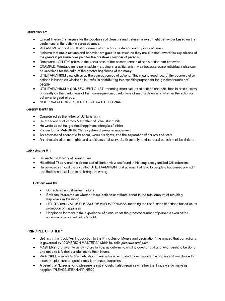 Notes in Ethics UNit 2 | PDF | Utilitarianism | John Stuart Mill