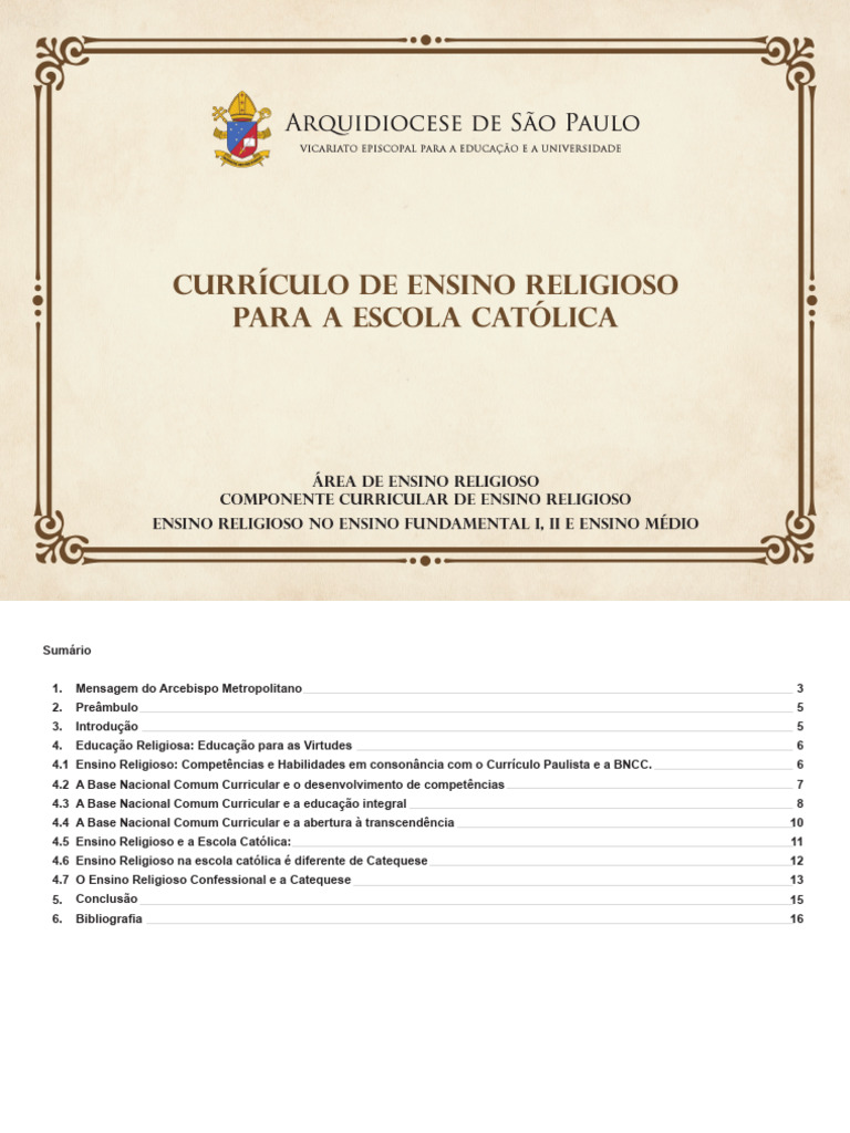 Currículo de Ensino Religioso Católico | PDF | Igreja católica | Pedagogia