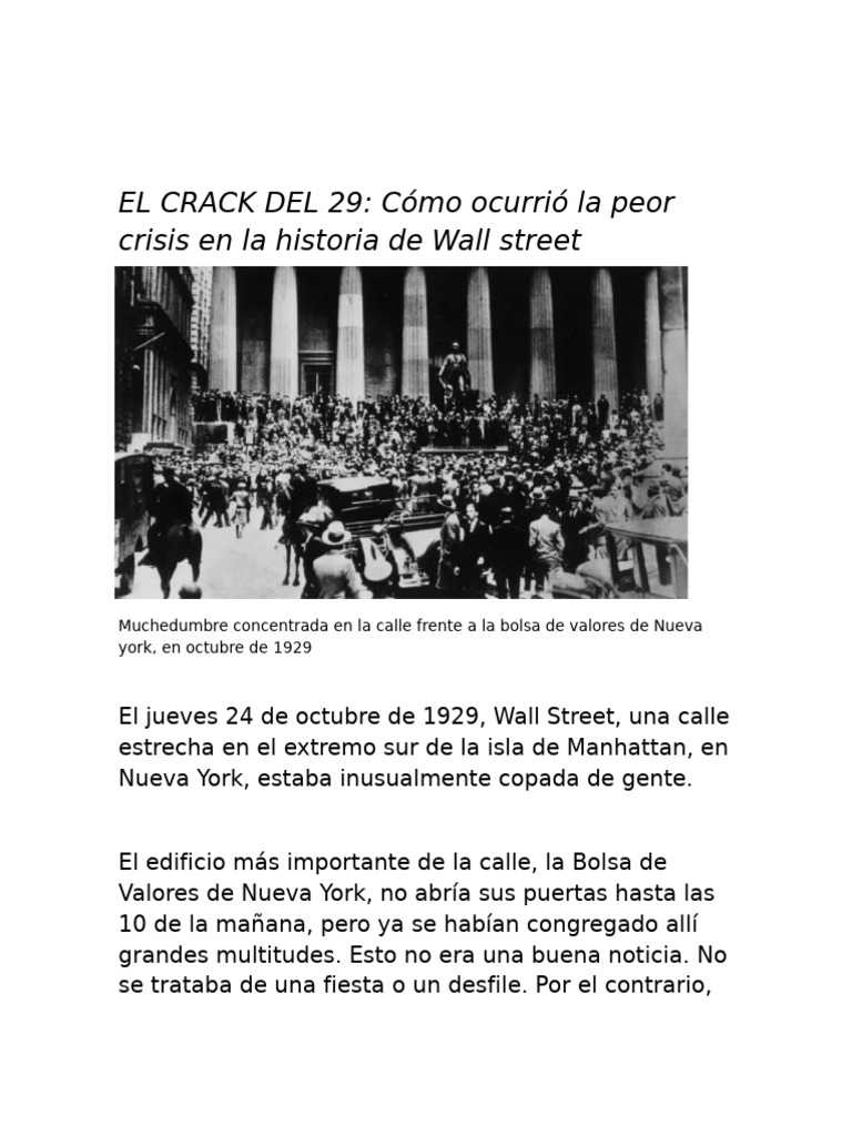 El Crack del 29 y la Gran Depresión | PDF | Gran depresion ...